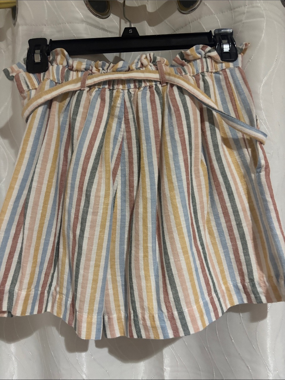 Striped High-Waist Button-Front Paperbag Shorts — Multicolor - Picture 2 of 2